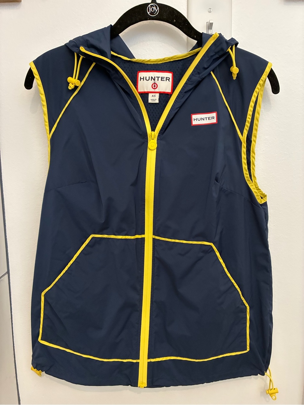 Hunter Navy Hooded Vest with Yellow Trim